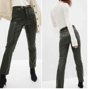 Gap Vintage Slim High Rise Green Faux Leather Pants 30”